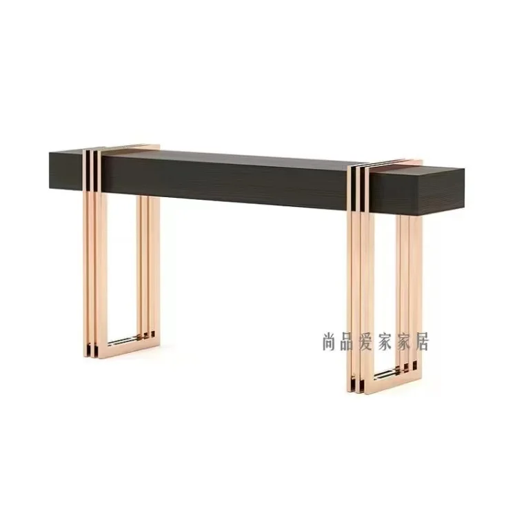 Modern Metal Art Designer Hotel Hall Stainless Steel Entryway Living Room Corner Wood Console Table with Mirror