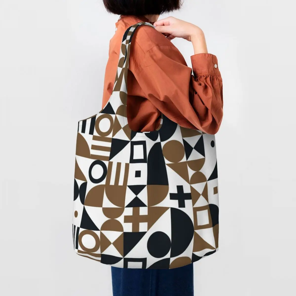 

Bauhaus Color Block Geometric Line Modern Shopping Bag Women Shoulder Canvas Tote Bag Portable Minimalist Grocery Shopper Bags