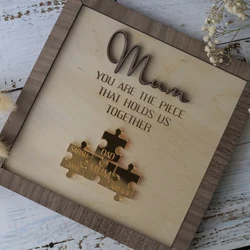 Custom Family Names Puzzle Wooden Craft Frame You’re The Piece That Holds Us Together Personalized Gift For Mom Mother's day