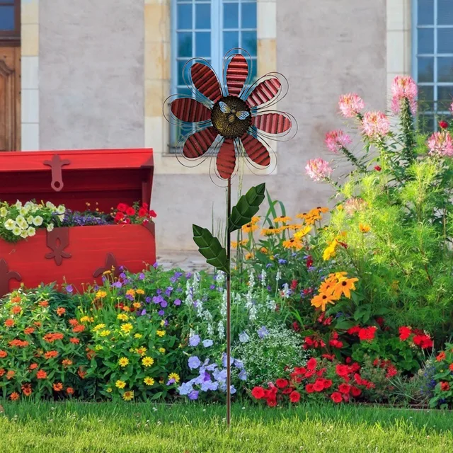 Fémszél -Fonó Kerti Pinwheels Udvari Művészeti Kinetikus Szélszobrok És Fonók 360 Fokos Forgó Gyep Díszek Színes Dekoráció - Image 3