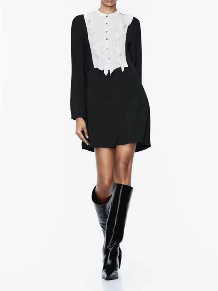 

Новинка Осенняя Женская модная Европейская и американская Повседневная универсальная модная многослойная декоративная рубашка платье с длинным рукавом