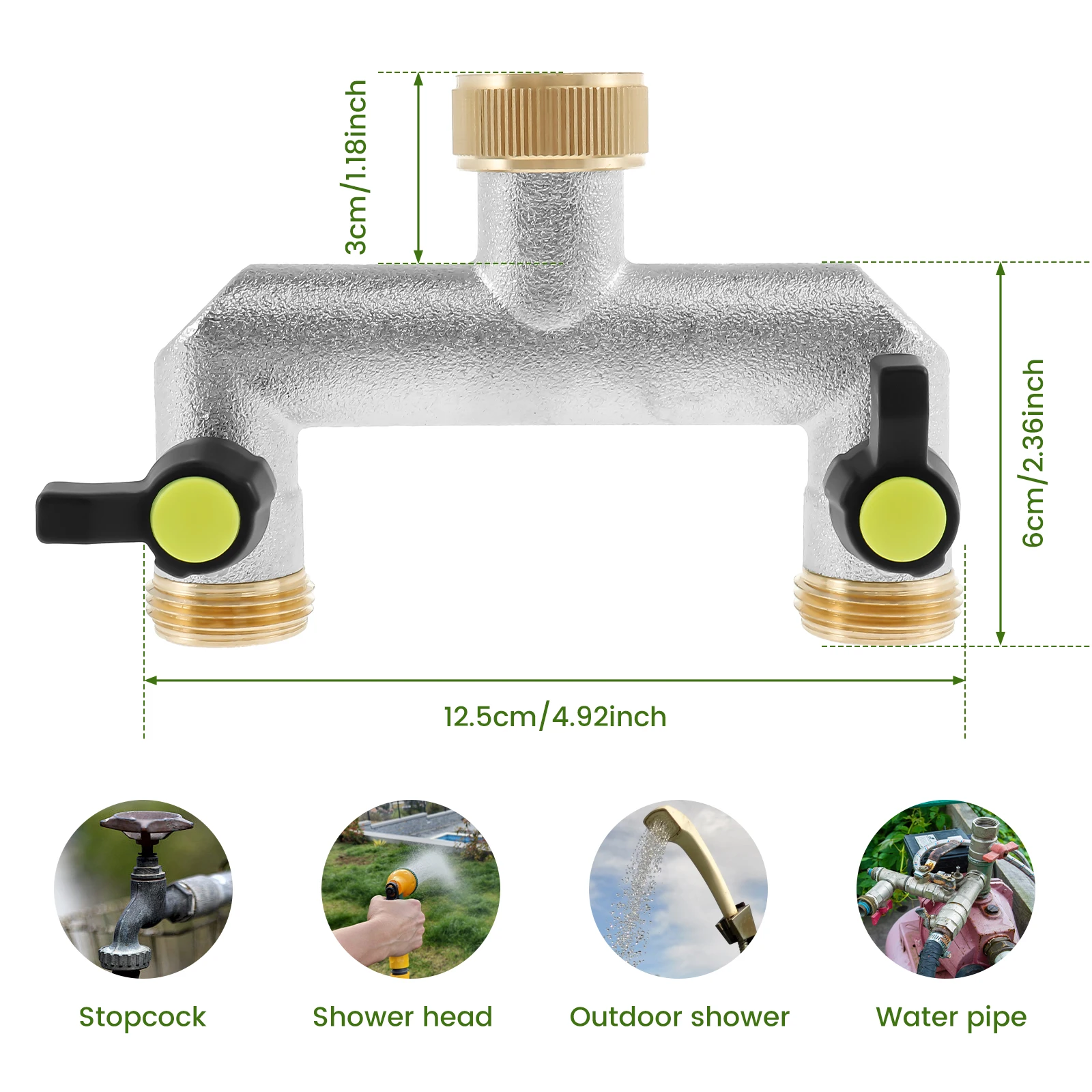 3/4 Inch 2 Way Hose Splitter Zinc Alloy Garden Hose Splitter Rustproof Hose Connector Splitter for Outdoor Gardening Lawn Care