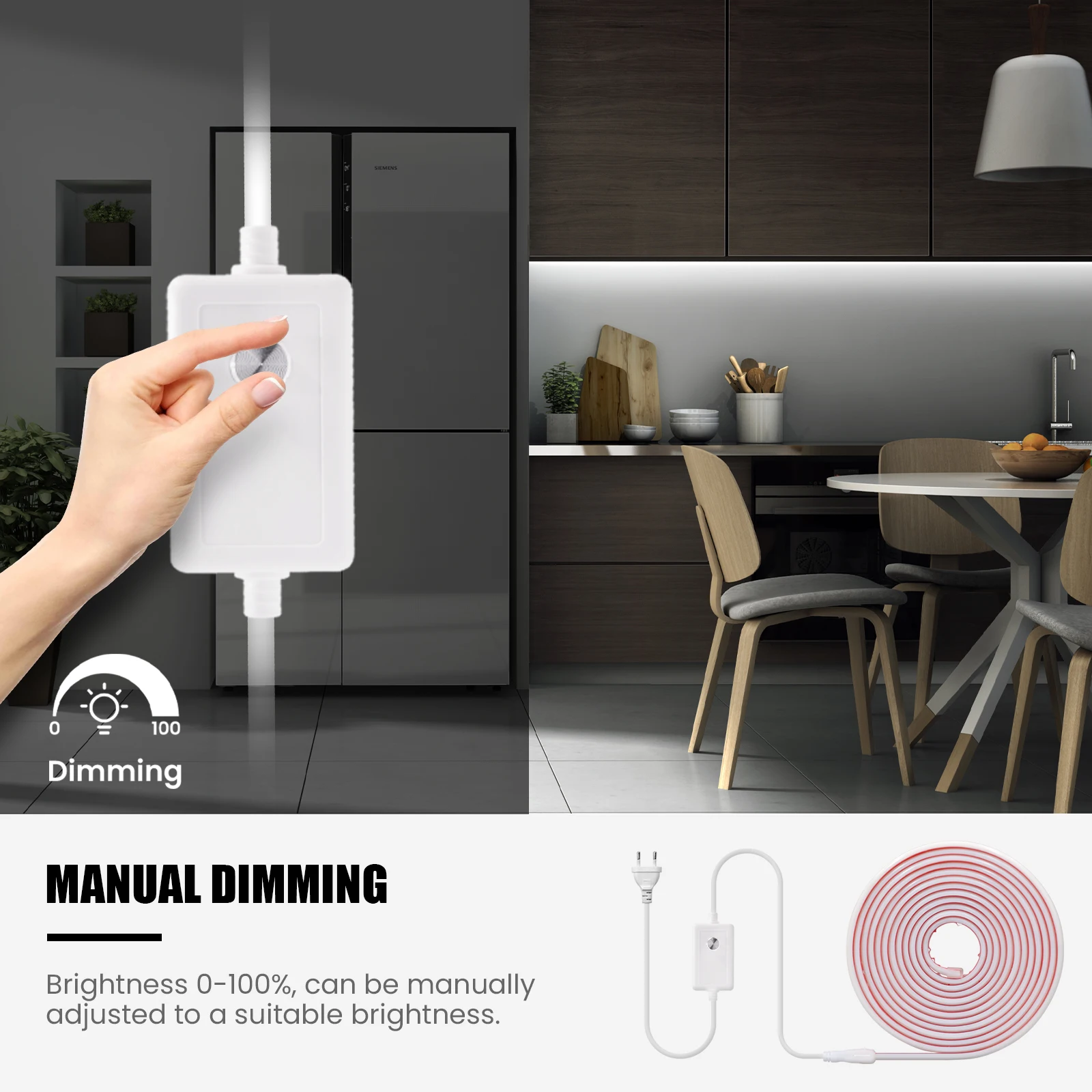 Dimmbarer COB-Neonstreifen, AC 220 V, EU-UK-Stecker, 3000 K, 4000 K, 6000 K, wasserdicht, selbstklebend, Heimdekoration, flexibles Bandkettenlicht – Detail 9