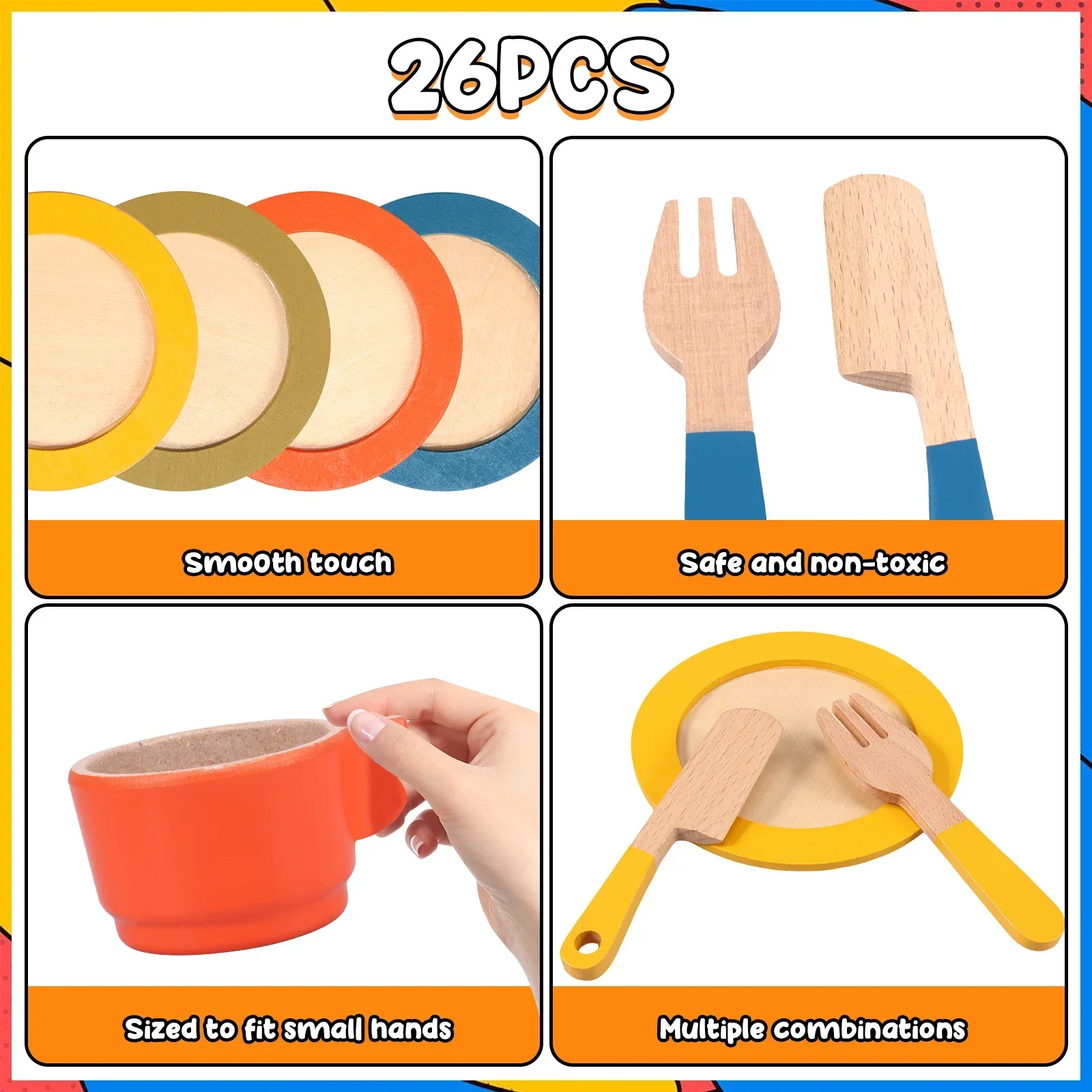 Pretend Play Wooden Kitchen Toys Set Toddler Educational Pretend Dish Toy Simulation Kitchen Toys Accessories for Kids Toddlers