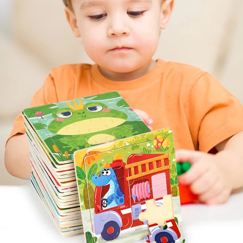 

New 9 Pieces Montessori Kids Wooden Puzzle Toy 3D Education Materials Cartoon Animal Jigsaw Toys for Children Gifts