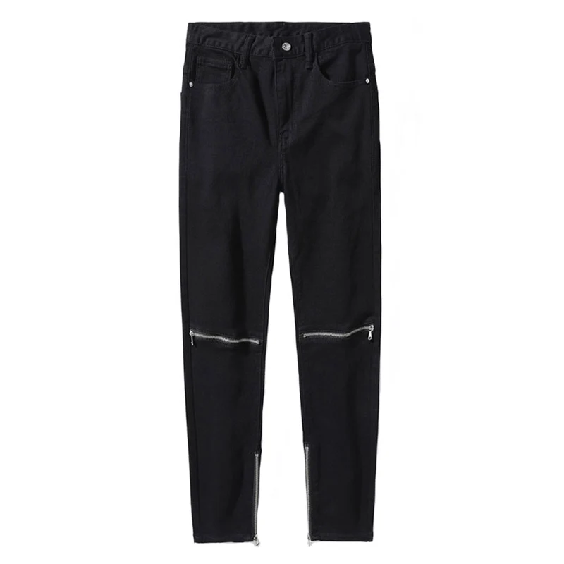 High Street Fashion Men Jeans Elastic Stretch Slim Fit Ripped Jeans Men Black Punk Trousers Zipper Designer Hip Hop Pants Hombre