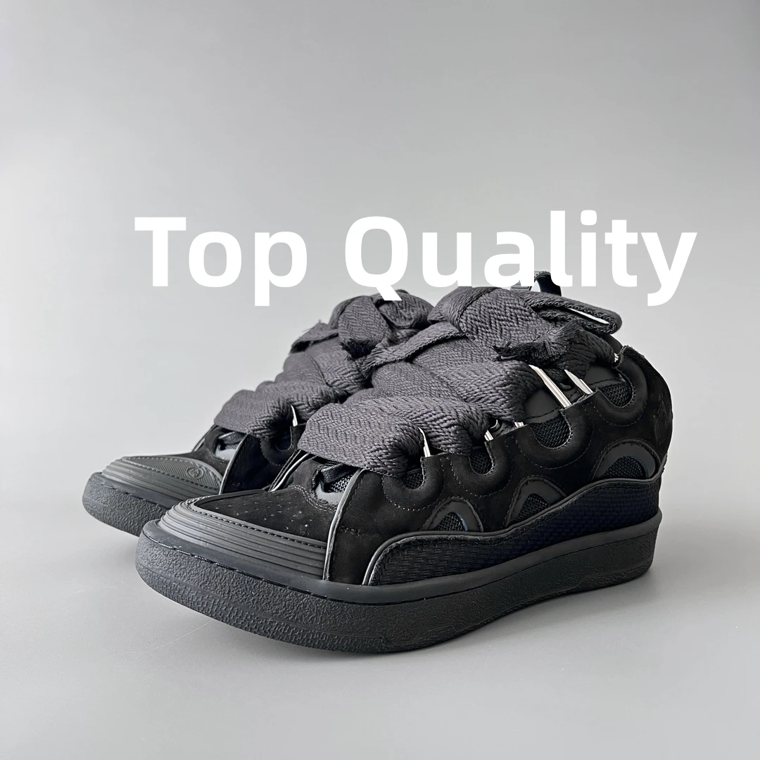 New women's Men's sports shoes Thick tongue design Colorful shoelaces Casual Shoes Hip-hop Genuine leather material