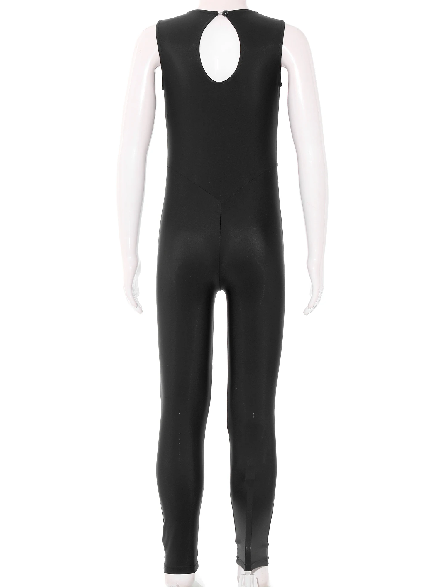 Kids Girls Color Block Dance Wear Sleeveless Unitard Stretchy Full Body Leotard Keyhole Back Jumpsuit Bodysuit for Gymnastics