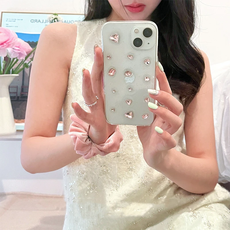 Glitter Pink Diamond Heart Epoxy Phone Case - Clear Silicone Cover