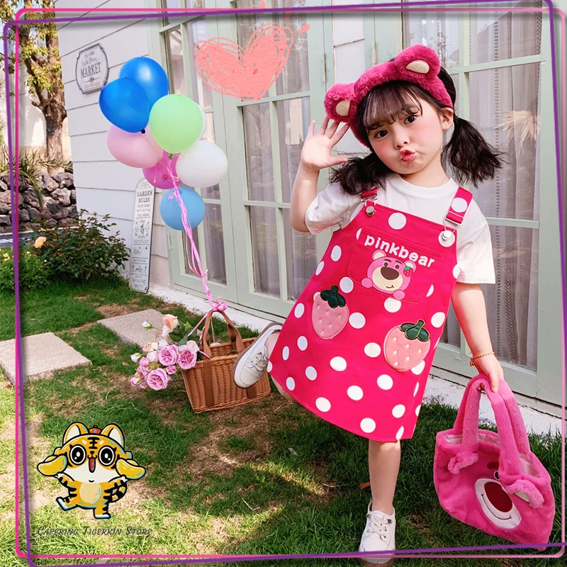 

Hello Kitty New Strappy Dress Kawaii Girls Fashion Short-Sleeved Straps Skirt Cute Childrens Summer Cartoon Cusual Clothing