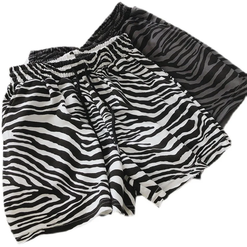 

Women Korean Loose Casual College Style High Waist Female Wide Leg Short Zebra Pattern Summer Breathable Sports Shorts New