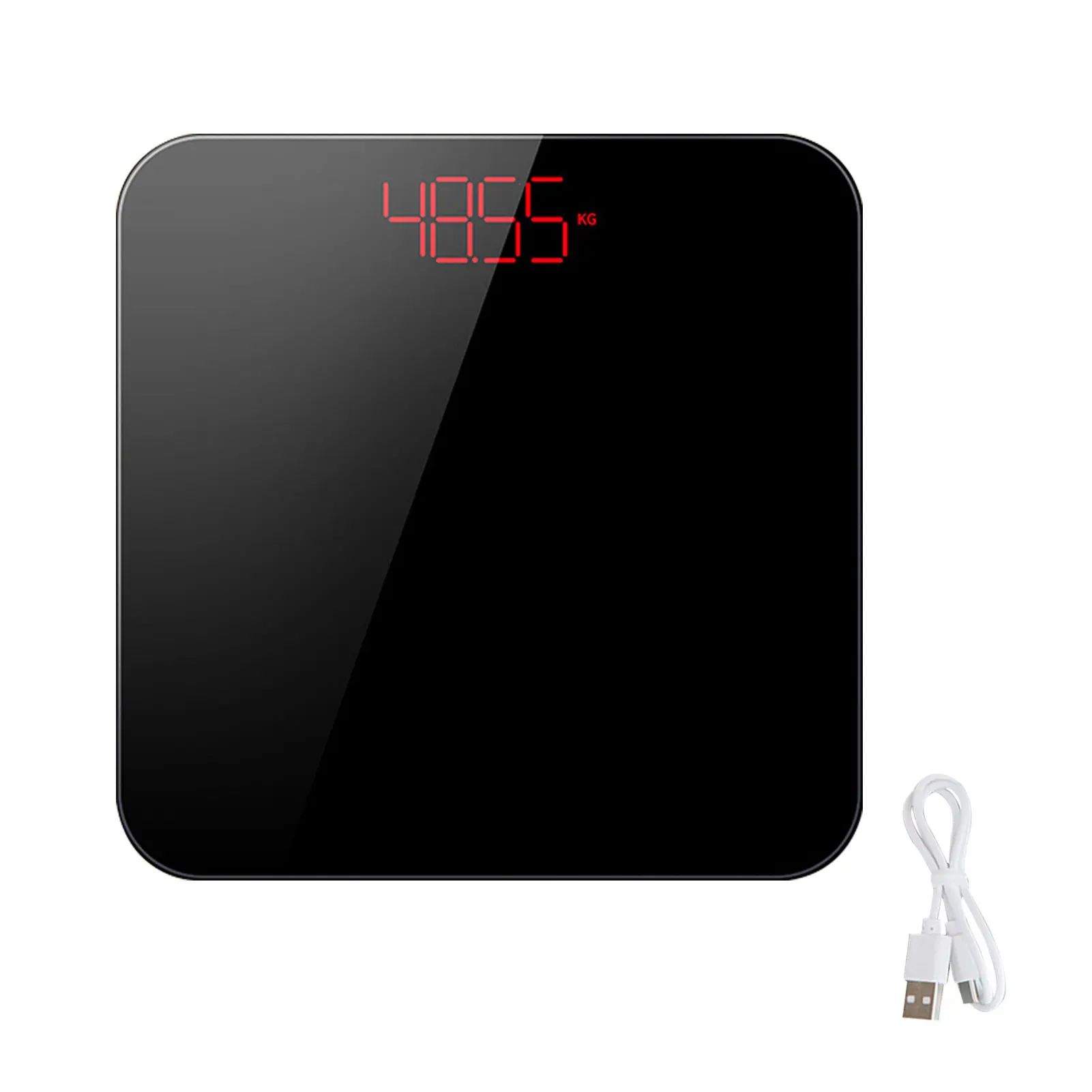 Digital Weight Scale USB Rechargeable Bathroom Scale Tempered Glass  0.2-180KG Weighing LED Digital Display Rounded Corner Design