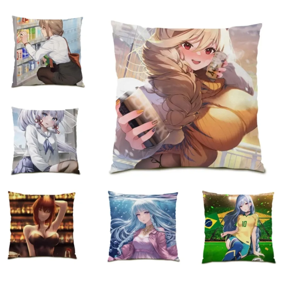 

Throw Pillow Cover Girl Cushion Cover 45x45 Anime Pillowcase Square Living Room Decoration Velvet Poster Sofa Portrait New E0864