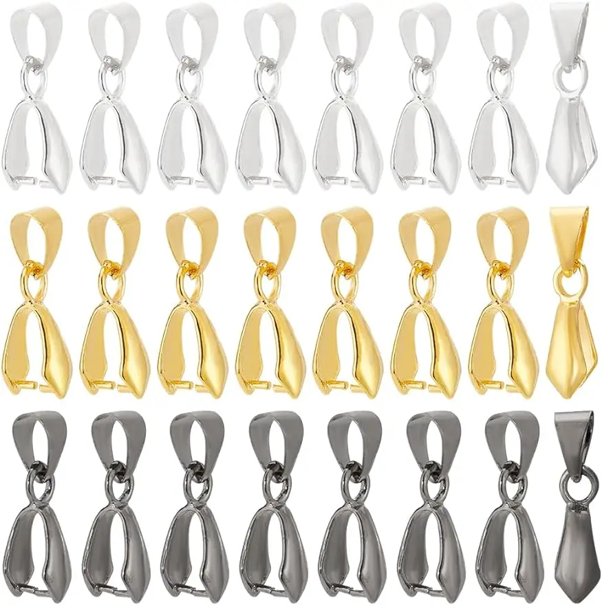 

60pcs 3Colors Brass Pinch Bails Pinch Clip Bail Clasp Dangle Charm Bead Pendant Connector Findings for Jewelry DIY Craft Making