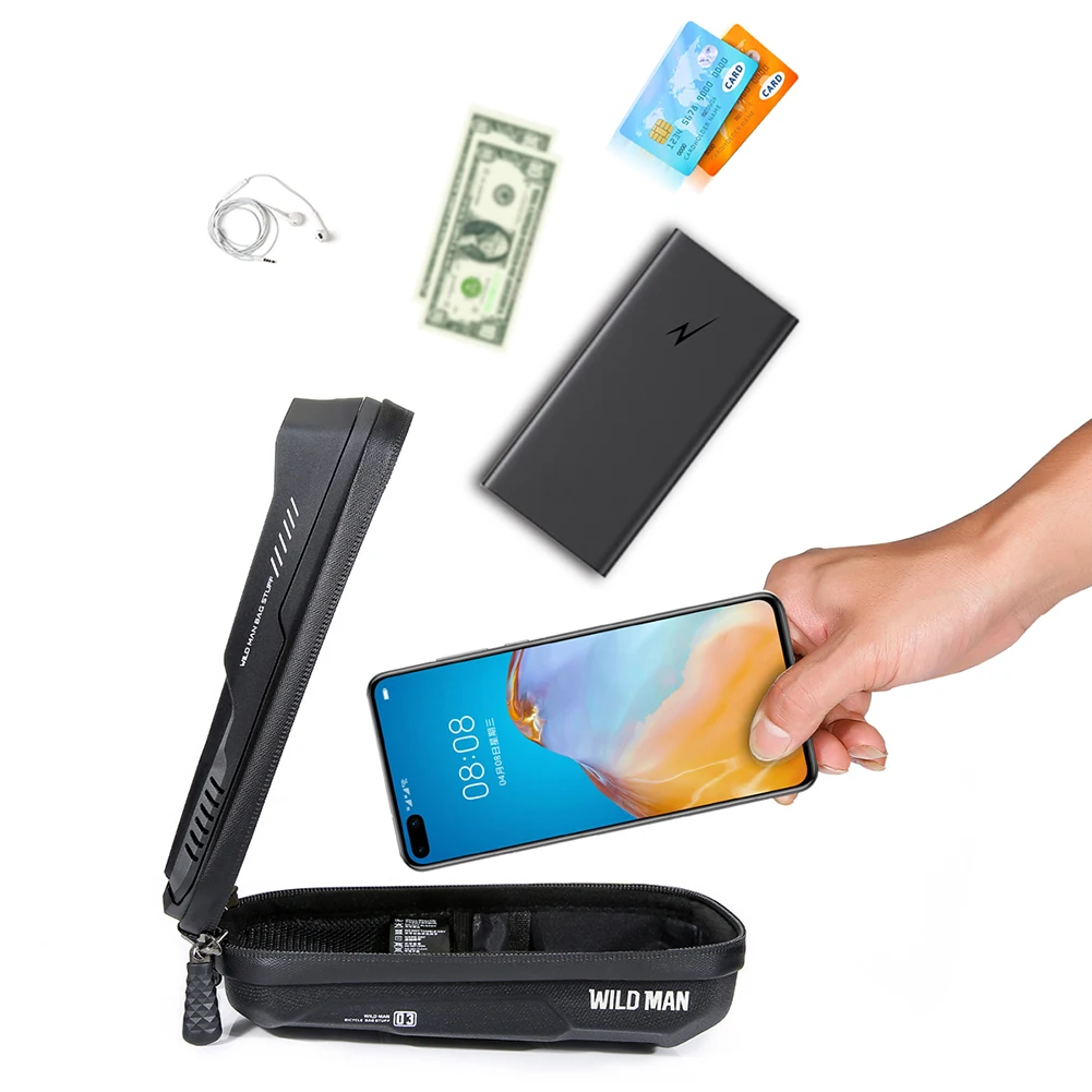 WILD MAN Bicycle Bag 0.6L Mountain Bike Hard Shell Handlebar Bag Touch Screen Waterproof Quick Release for MTB Bike Motorcycle