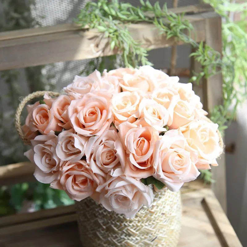 Bouquet artificiale a 9 teste Bouquet di Rose decorazioni per matrimoni fiore artificiale accessori per la decorazione della casa fiori di seta - Image 3