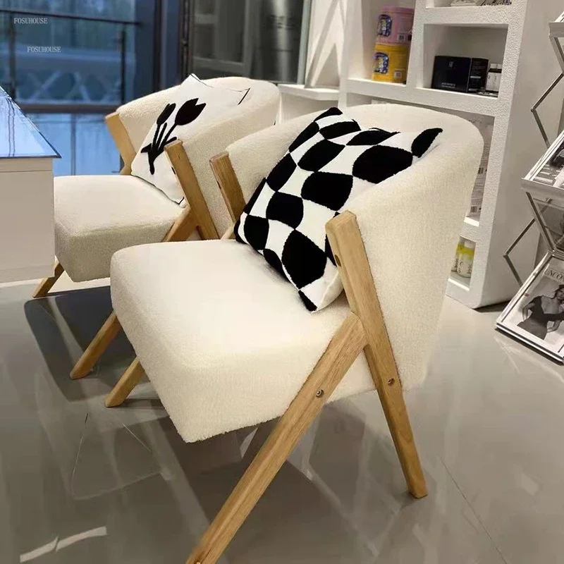 Description Picture 2 of itemNordic Solid Wood Living Room Chairs Light Luxury Balcony Bedroom Lamb Velvet Leisure Chair Home Furniture Cafe Back Armchairs