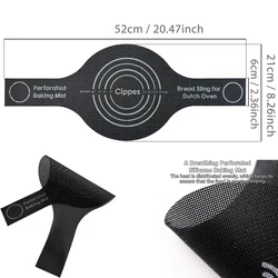 Silicone Bread Sling and Reusable Baking Mat with Long Handles - 2 PCS (Black - white)