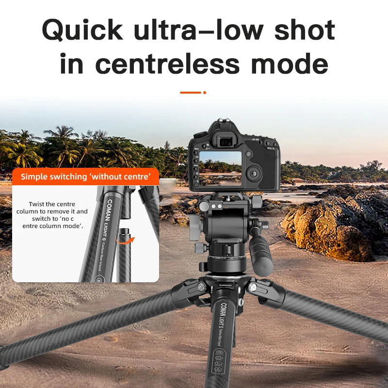 COMAN Light S Carbon Travel Tripod With Hydraulic Damping Fluid Head Ball Base With 1/4 Screw Arca Swiss Plate For DSLR Camera