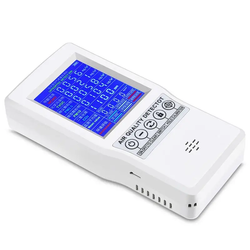 

Handheld Air Quality Detector PM2.5 PM10 HCHO TVOC CO CO2 Air Quality Monitor With LCD Color Display