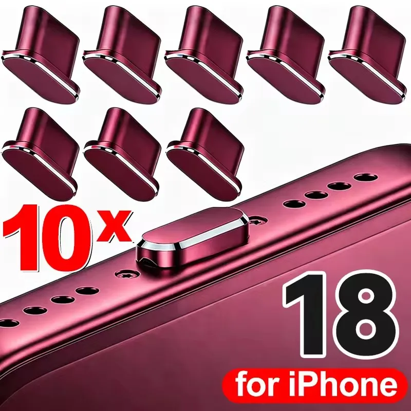 Dark Cherry Anti-Dust Metal Cover Protectors for Smartphone Charger Port