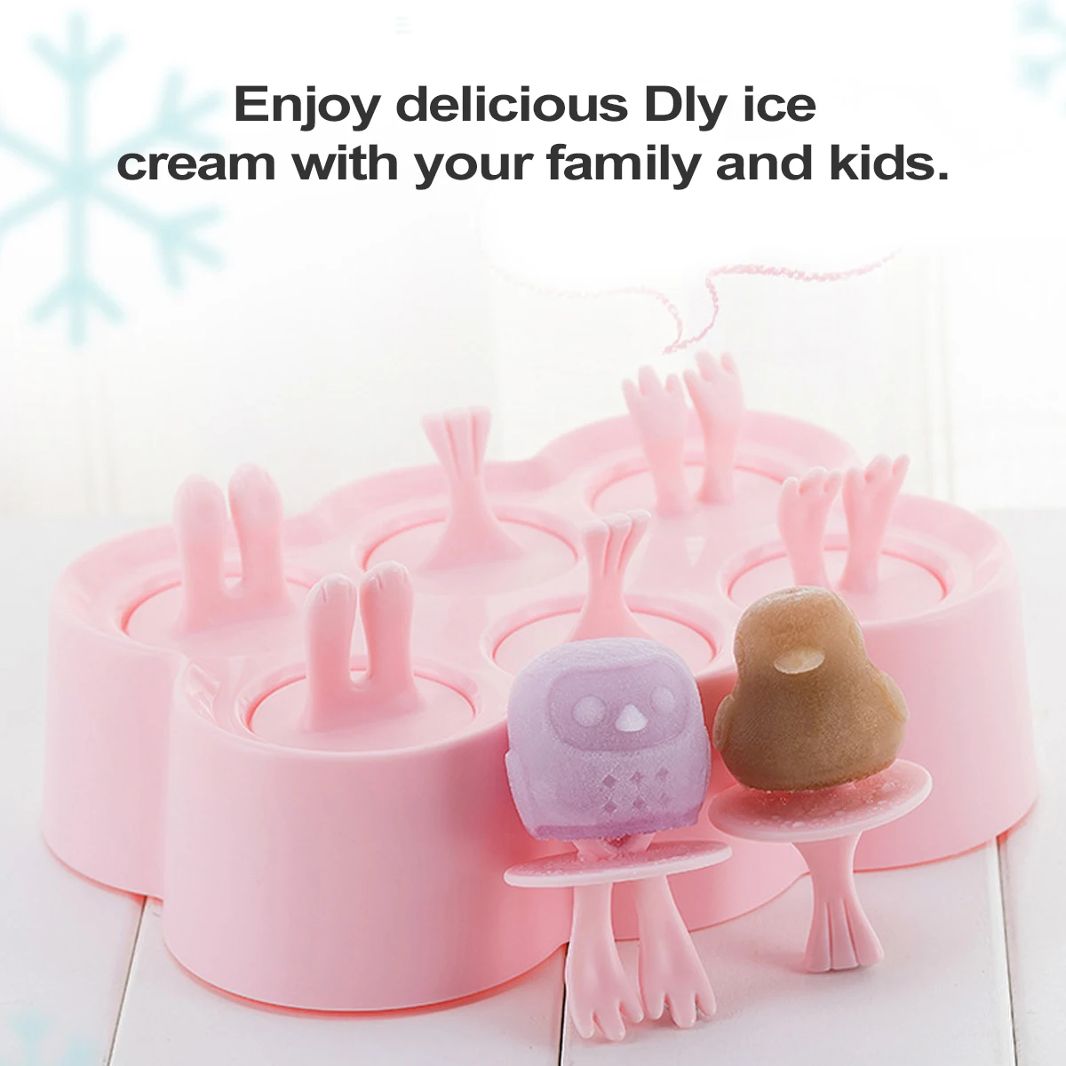 Ice Mold Ice Cream Molds Leeseph Popsicle Mold Kids Baby Cute Animal Shape Reusable DIY 6 Cavities Homemade Silicone Popsicle Maker