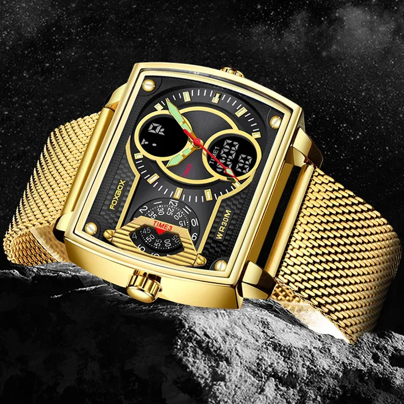 LIGE Digital Men's Watches Fashion Square Military Stainless Casual Sports Quartz Electronic Watch Waterproof Male Alarm Clocks 3