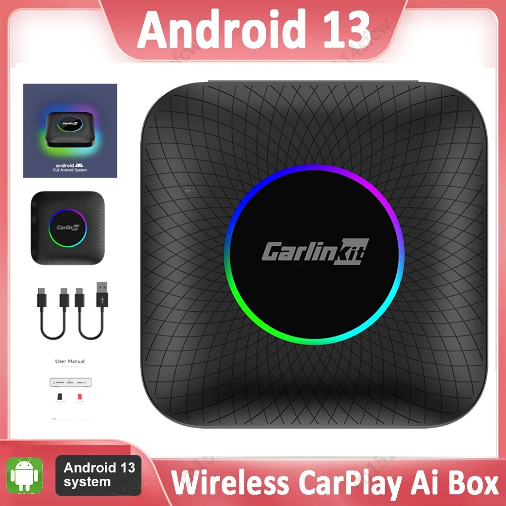 CarlinKit Android 13 Smart TV Box For Apple CarPlay Wireless Android Auto  Adapter QCM6125 4G LTE GPS Bluetooth WiFi For