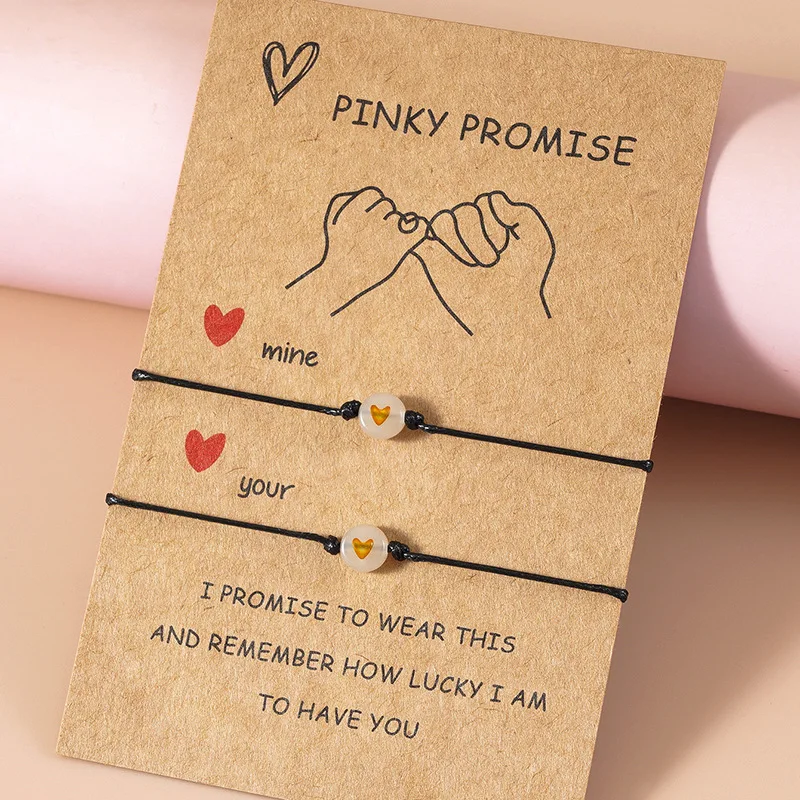 SANNYRA Braccialetti Donna Con Scritta Pinky Promise - Bracciale Dell'Amicizia E Della Coppia A Distanza Con Lettere Alfabeto - Regalo Per San Valentino, 2 Pezzi