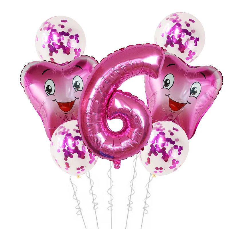 7 stücke Große Zahn Folie Luft Ballons Kinder Schöne Aufblasbare Rosa Blau Globos Alles Gute Zum Geburtstag Party Dekorationen Baby Dusche Junge mädchen – Detail 6