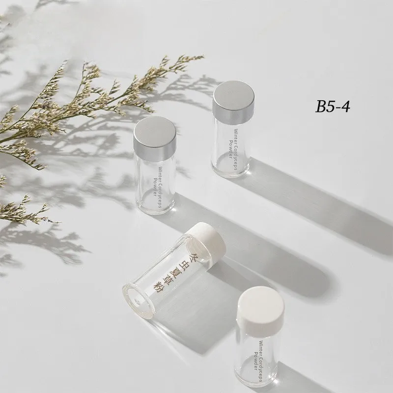 1-Gramm-Flasche mit Cordyceps-Larve-Pulver, Kapsel-Unterpaket, Flasche für gesunde Nahrungsergänzung, anpassbarer Schleifprozess, PMMA-Mate...