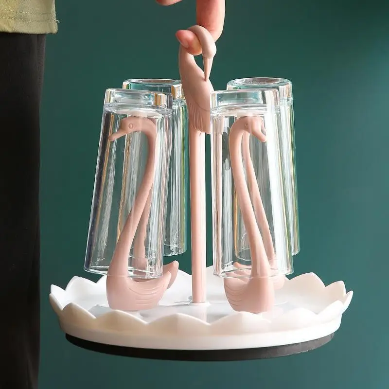 Glass Cup Storage Rack Rotating 6cells Water Cup Hanger Creative Swan Drain Tray Teacup Organizer Livingroom Kitchen Accessories