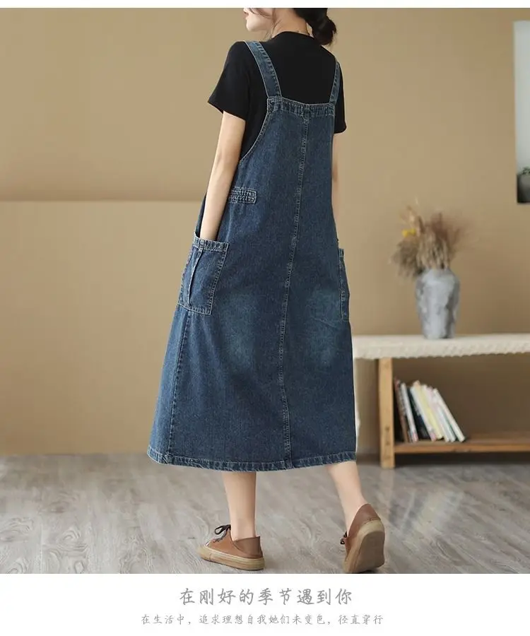 Oversized Women's Denim Skirt Spring Autumn Casual Suspenders Dress Cowboy Sleeveless Dress Female Long Adjustable Slip Dresses