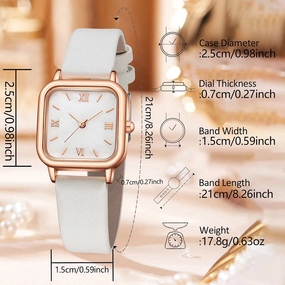 Ladies Watch 5pcs/Set Women White PU Strap Casual Quartz Watch And Heart Necklace Earings Bracelet Jewelry Set Watch For Women(N 6