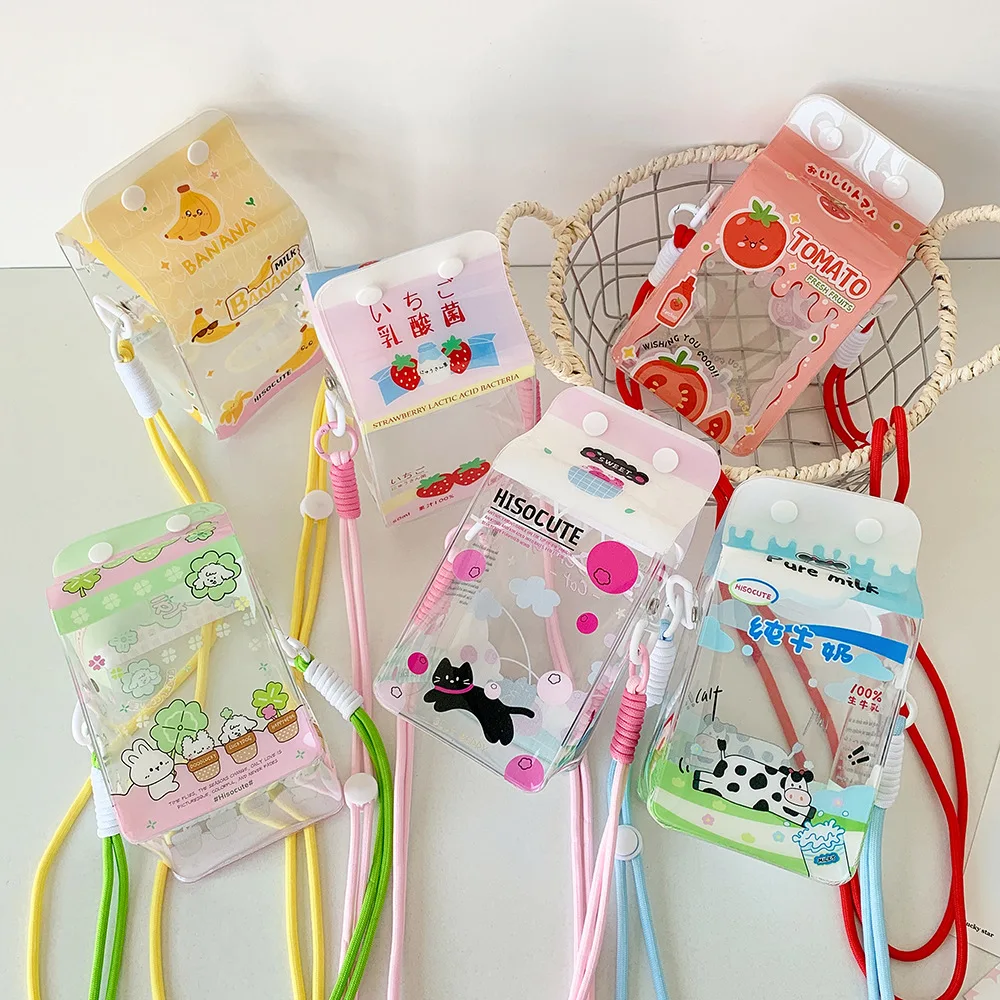 Ladies' kawaii Crossbody Bag Cartoon Cute Transparent Milk Box Funny New Shoulder Bag High-quality Doll Display PVC Storage Bag