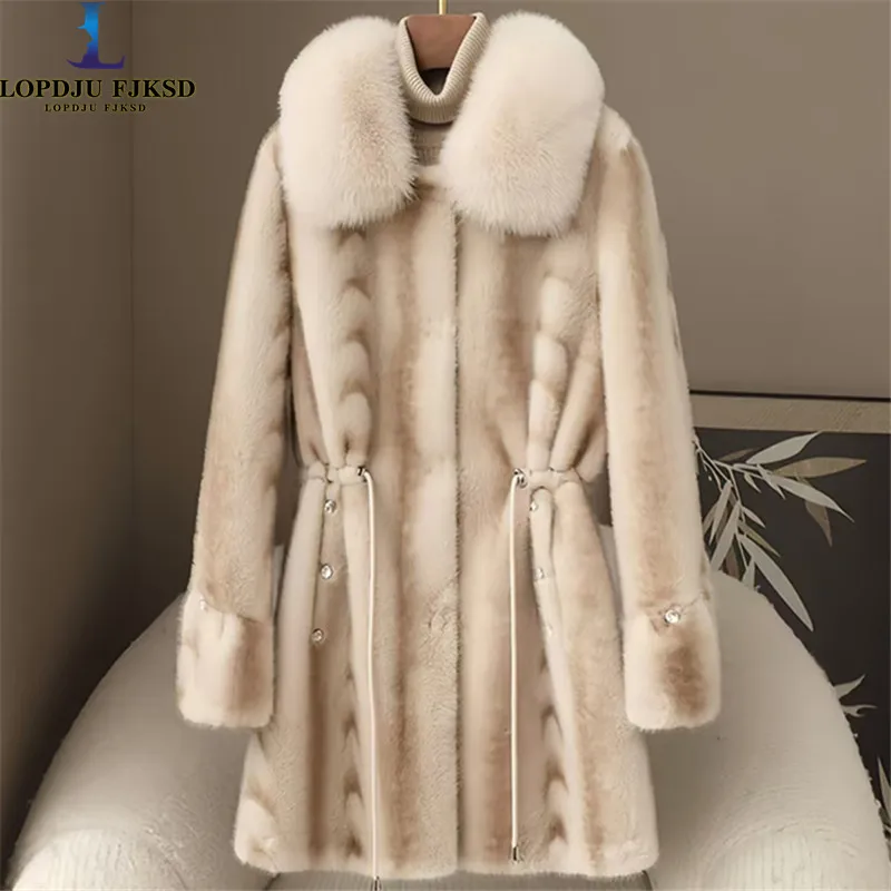 Faux Fur Coat for Women,Covered Button Jacket,Adjustable Waist