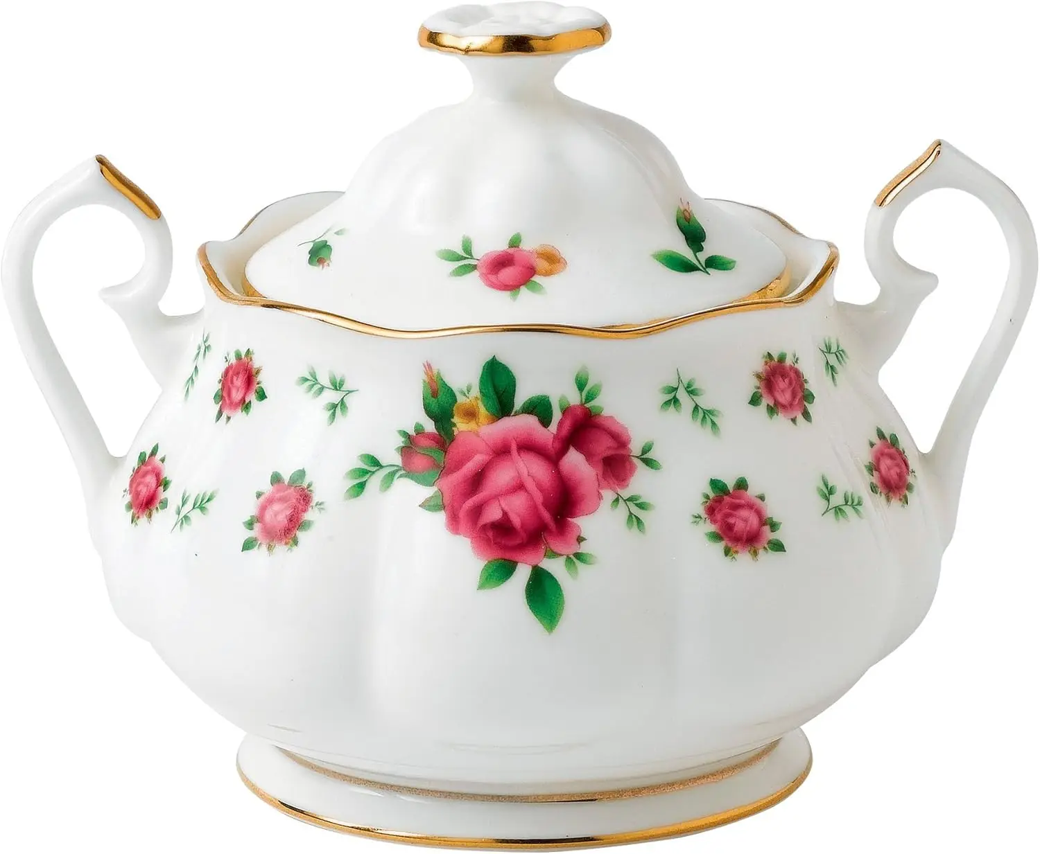 Roses 3-Piece (Teapot, Sugar & Creamer) Tea Set, White/Pink