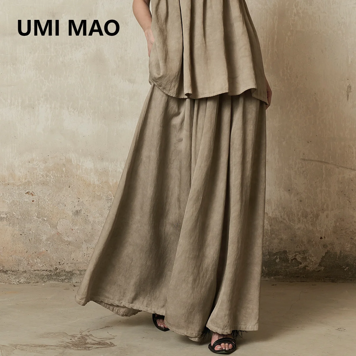 

UMI MAO Women's Clothing Half Skirt 2023 Spring And Autumn New Product Stir Fried Color Loose Elastic Waist Long Skirt Women