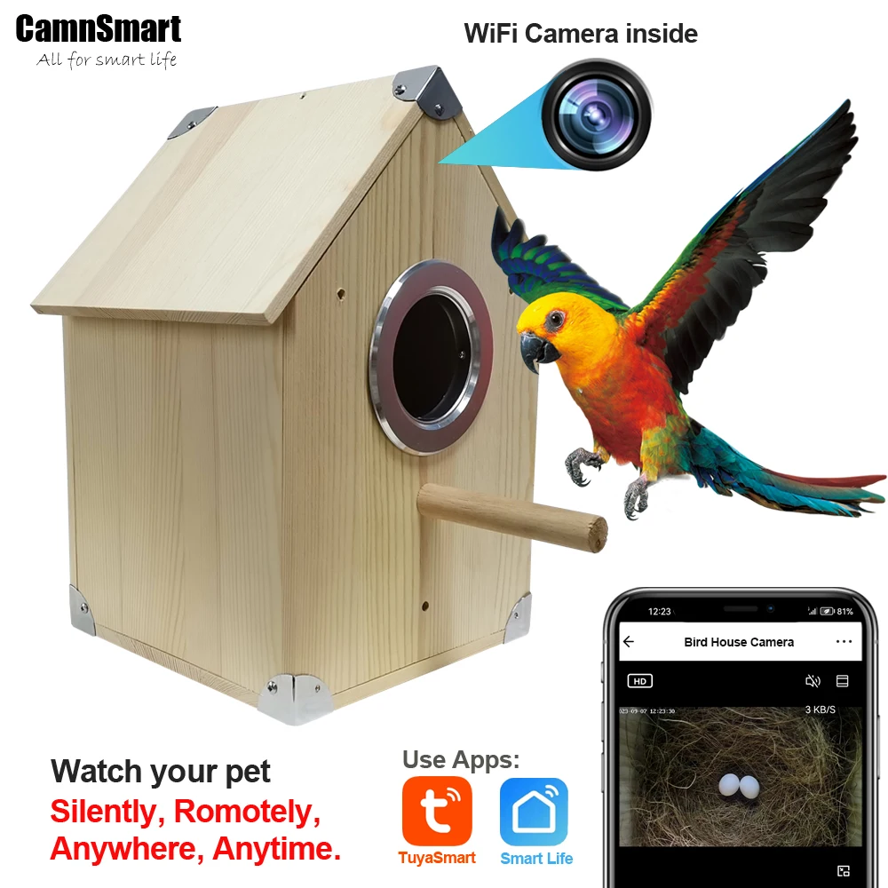 4Mp Tuya Bird Cage Dotata Di Fotocamera Wfi In Legno Naturale Grande Casa Per Baby Parrot Nest View Allevamento Rest Smart Pet Product