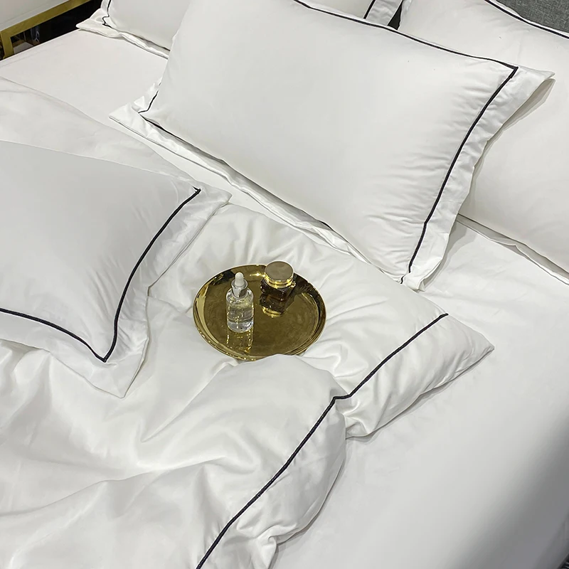 1 Set Cotton Bedding Set with Duvet Cover Bed Sheet Pillowcase Luxury Bedsheet Solid Color King Queen Full Twin Size - Image 2