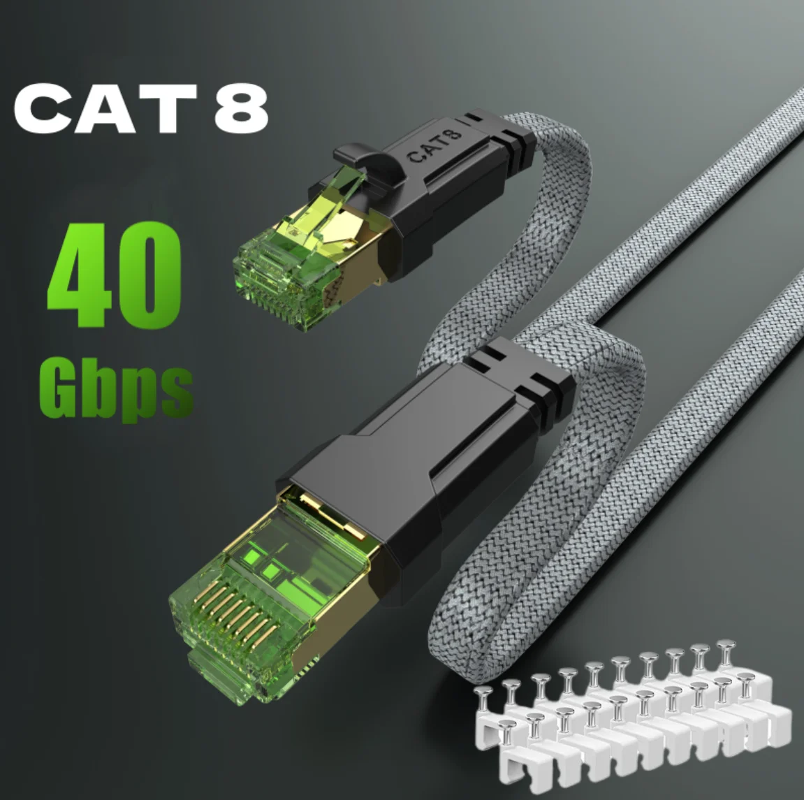 MIZIQIER 긴 CAT 8 플랫 네트워크 인터넷 케이블 모뎀 라우터 게임용 PC PS4/5/6 Xbox 용 40Gbps SFTP RJ45 LAN 케이블 패치 코드