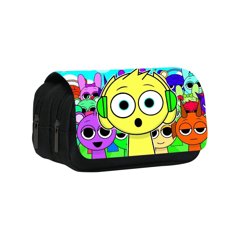 Pencil Bag Sprunki Cartoon Double-Layer Pencil Case 22cm/8.7inch School Pen Bag For Student Large Storage Students Pencil Box School Gift