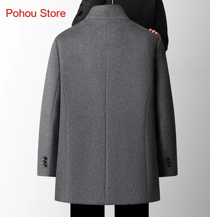 Trench da uomo Cappotto lungo da uomo Cappotto di lana stile Inghilterra da uomo Cappotto di lana con fodera in piumino d'anatra staccabile spesso da uomo caldo invernale 4