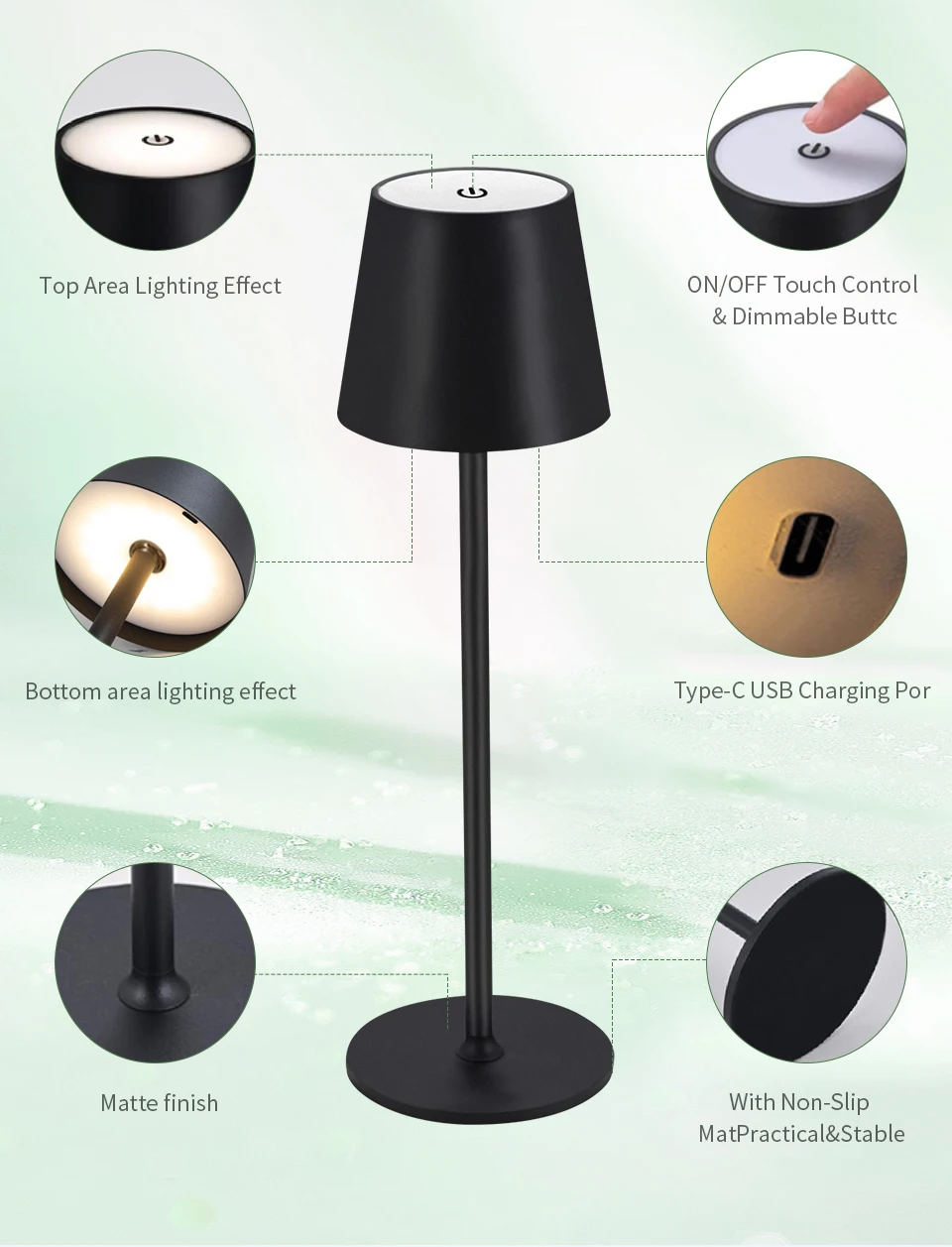 Touch Sensor Light LED Table Lamp Cordless Desk Light Rechargeable 3Color Bedside Creative Ambient Light Bar Outdoor Decor Light