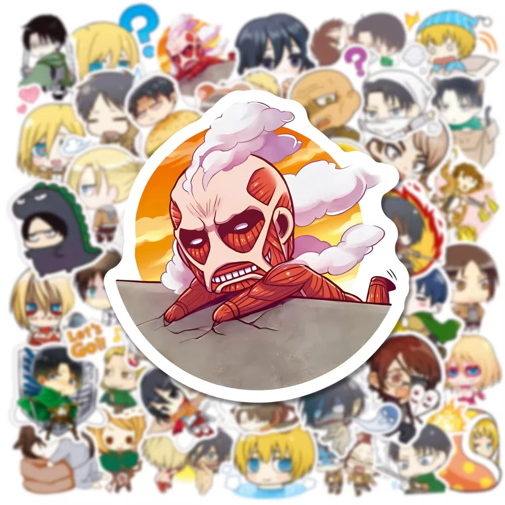 50pc Q 버전 진격의 거인 스티커 DIY 애니메이션 스티커 스크랩북킹 휴대폰 수하물 스케이트보드 비닐 방수 그래피티 데칼