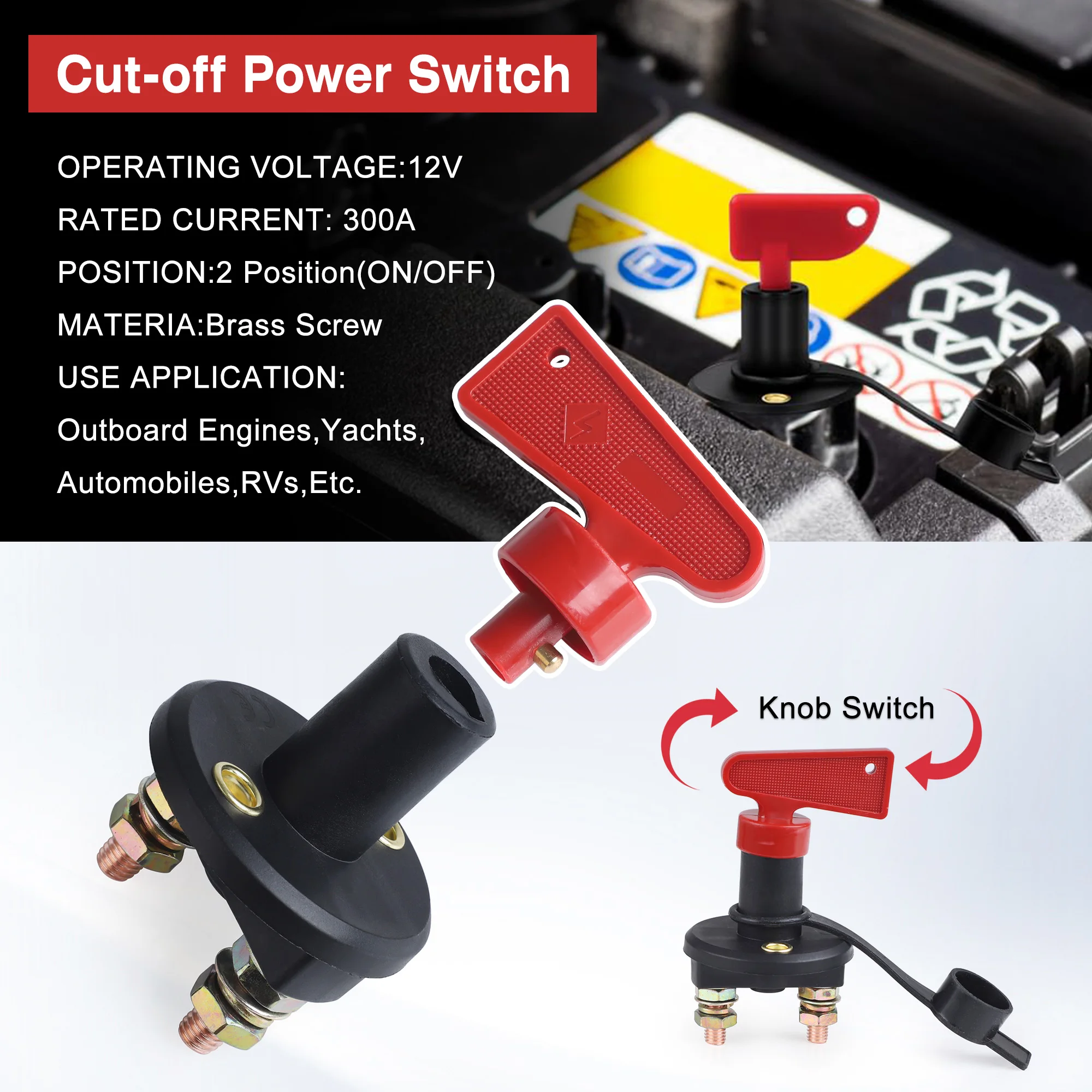 thumbnail interactive-video image 1 of Battery Isolator Switch, Universal 12V-60V 300A High Current Battery Power Cut Isolator Kill Switch 10000 Times Electrical Life, Knob Control Power 1 of 13