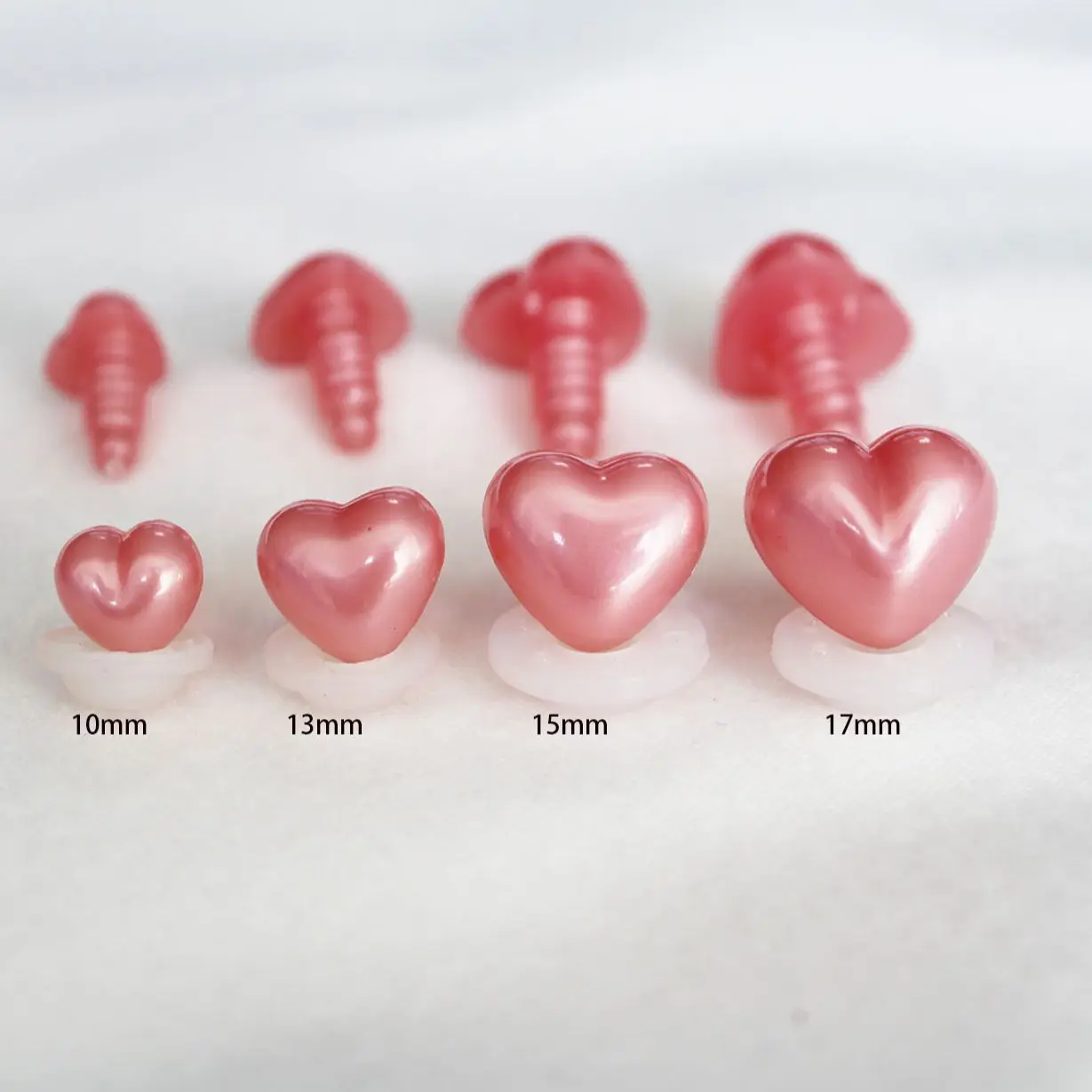 Neu eingetroffen: 40 Stück 10mm 13mm 15mm 17mm rosa herzförmige Kunststoff-Sicherheitsnasen mit Unterlegscheibe für DIY-Puppenzubehör – Detail 2