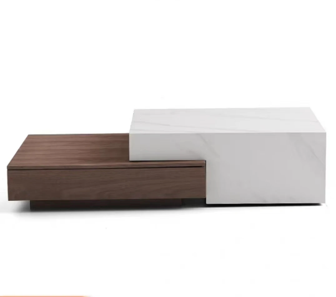 

Italian Minimalist Luxury Stone Rock Board Solid Wood Tea Table Living Room Home Minimalist Villa Quiet Style