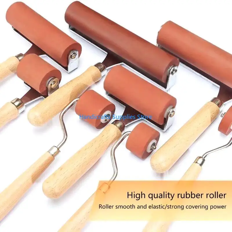 R1WA 1/3Pcs 고무 Brayer 롤러, Printmaking 스탬핑을위한 부드러운 고무 롤러 나무 손잡이 인쇄 롤러 고무 Brayer 도구