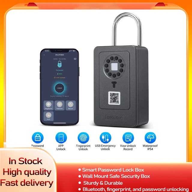 Bluetooth Key Box With Code Lock Wireless Smartlock Box Wall Mount Fingerprint App Digital Code Key Safe for Home Office 1
